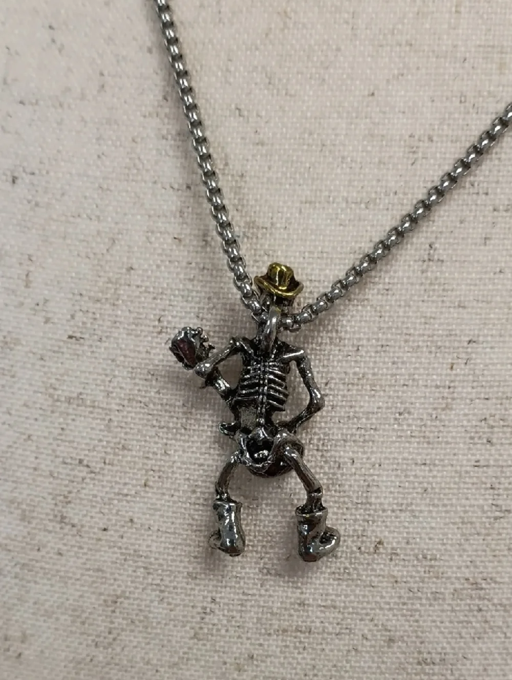Skeleton Pendant Necklace Silver Tone Gothic Punk Charm Chain Unisex